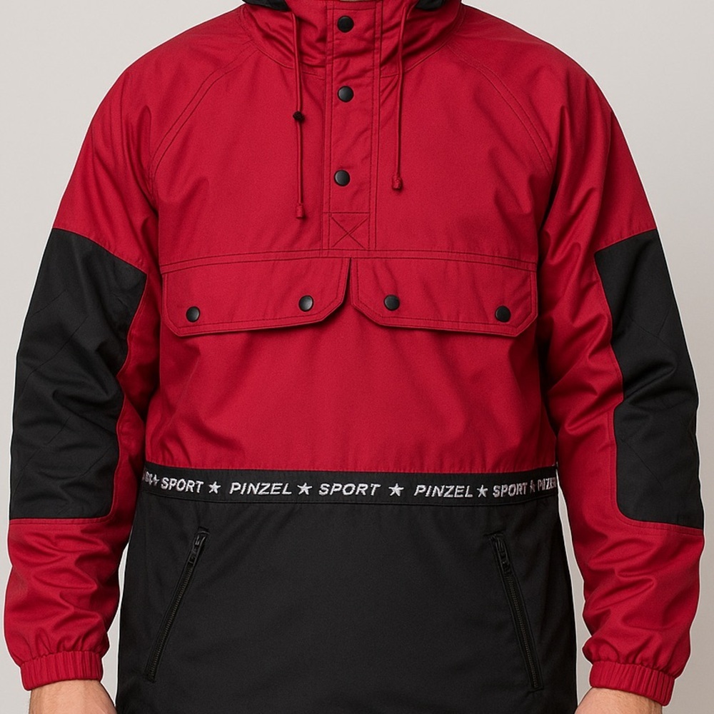 PINZEL SPORT OVER THE HEAD RED & BLACK HOODED SWEATER JACKET